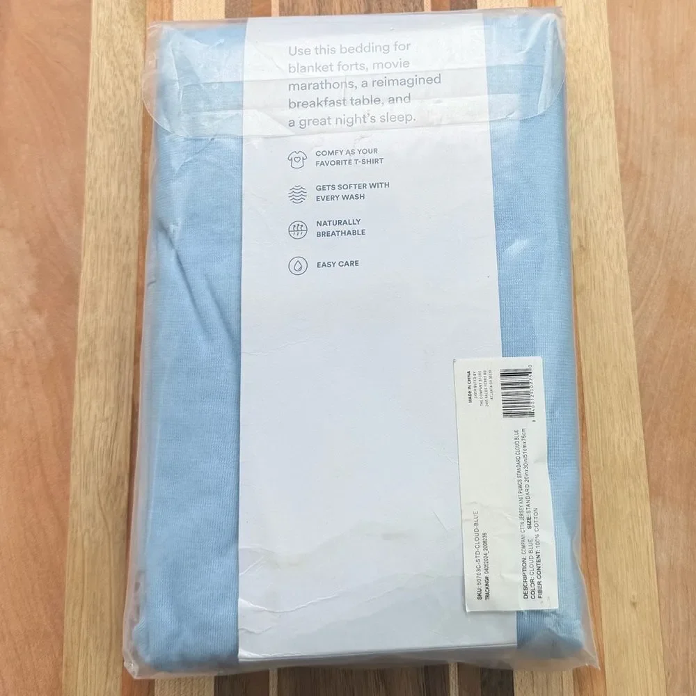 The Company Store Classic Jersey Knit Pillowcase Set, Standard, Cloud Blue. NWOT